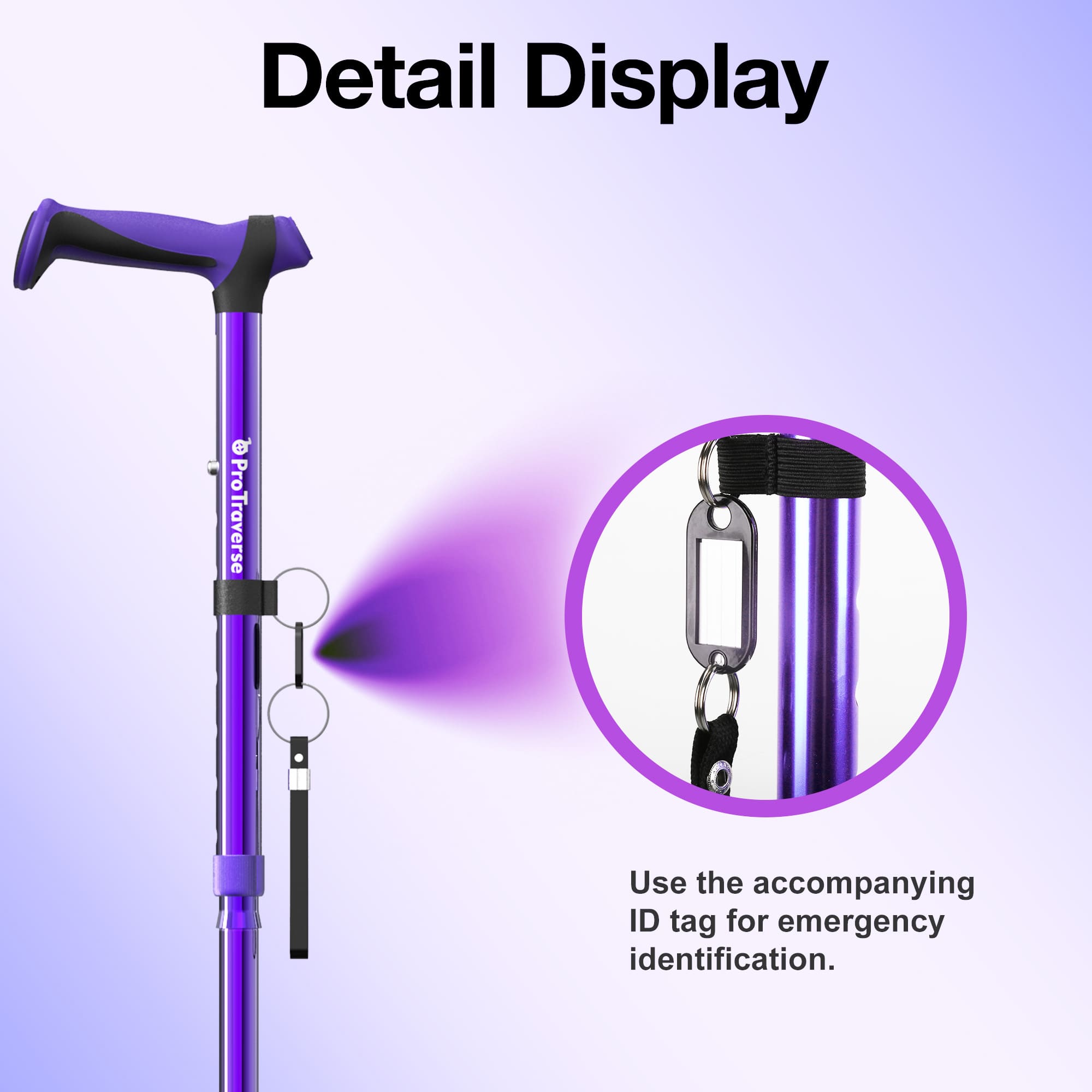 Foldable Lightweight Walking Cane for Seniors with Wrist Strap & Emergency ID Tag