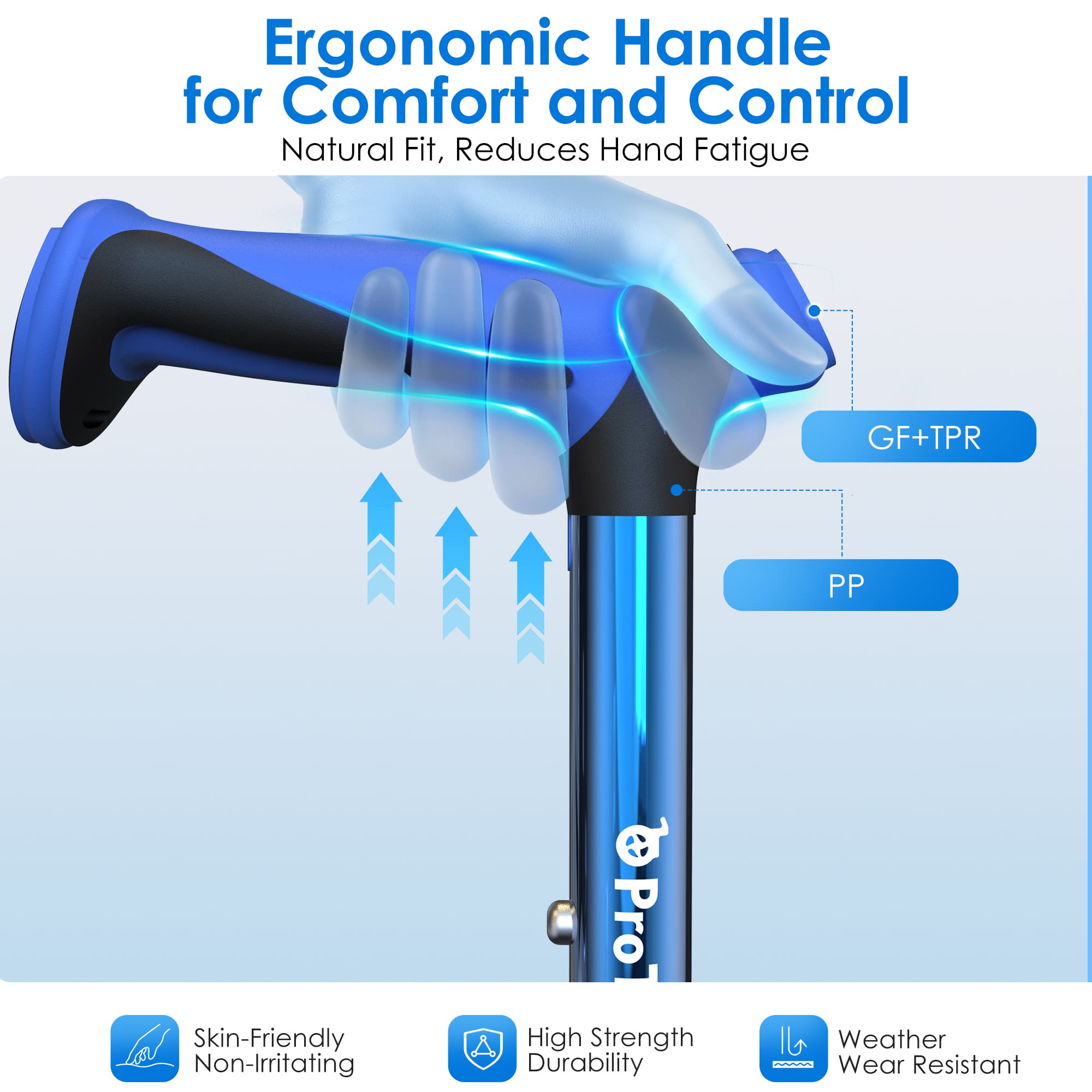 Foldable Lightweight Walking Cane for Seniors with Wrist Strap & Emergency ID Tag