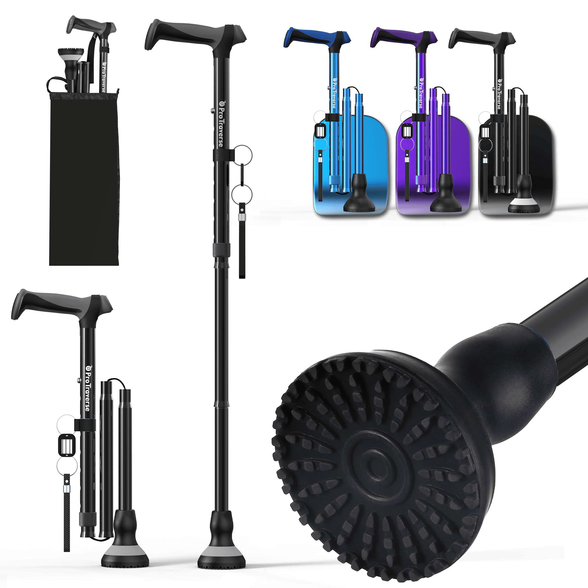 Foldable Lightweight Walking Cane for Seniors with Wrist Strap & Emergency ID Tag