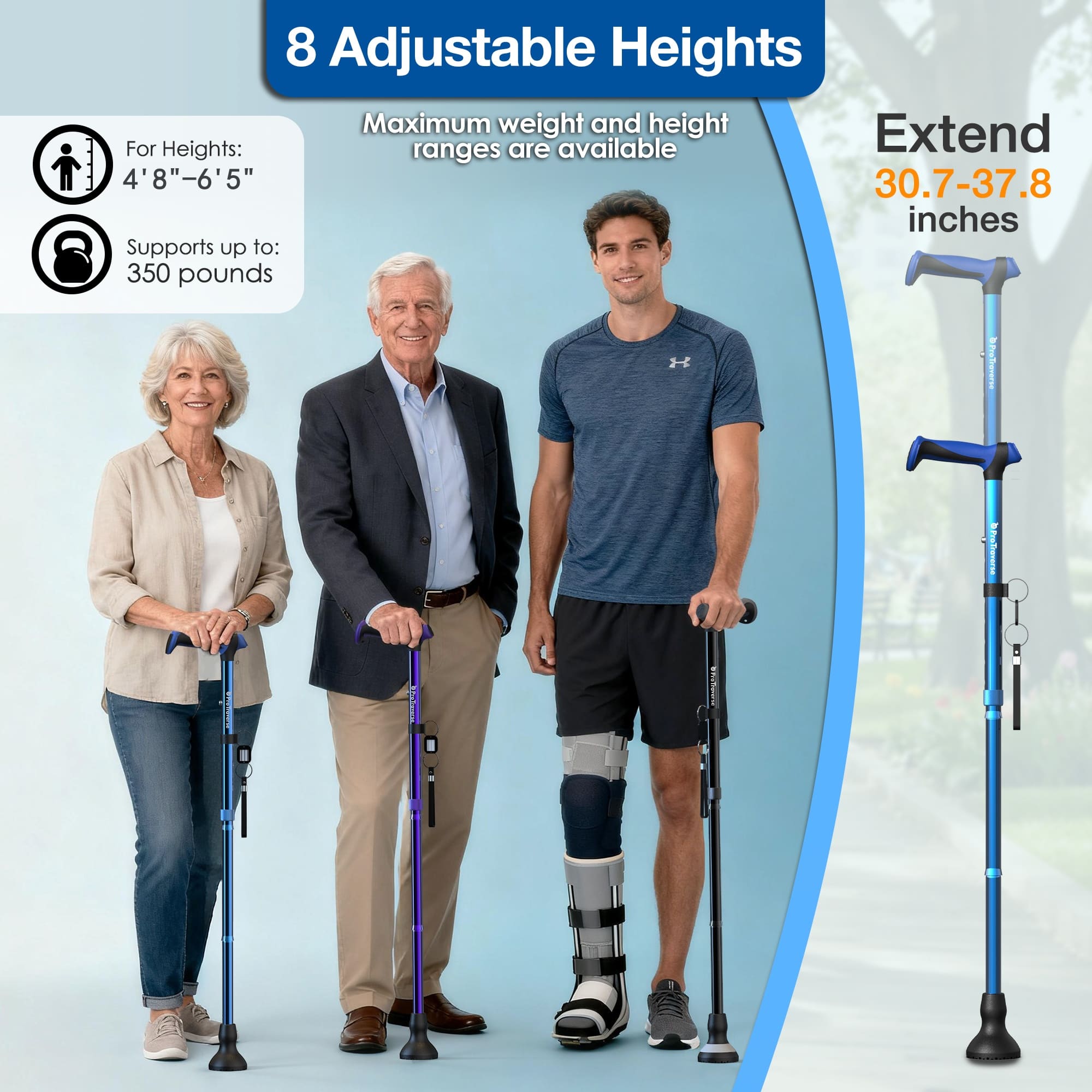 Foldable Lightweight Walking Cane for Seniors with Wrist Strap & Emergency ID Tag
