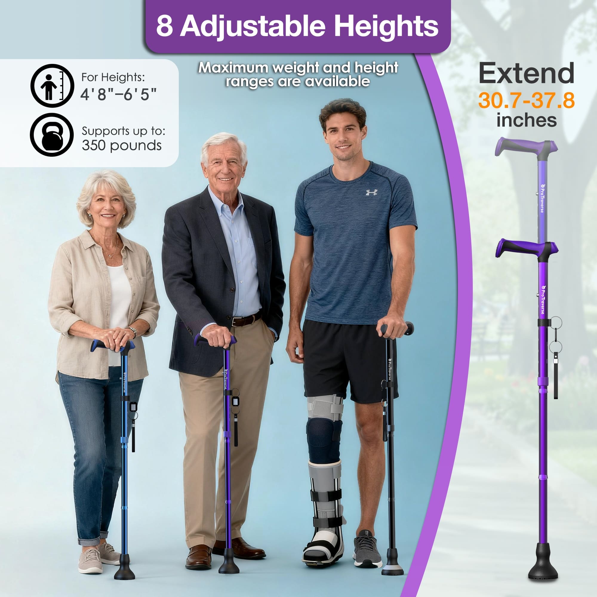 Portable walking cane folded and placed in backpack