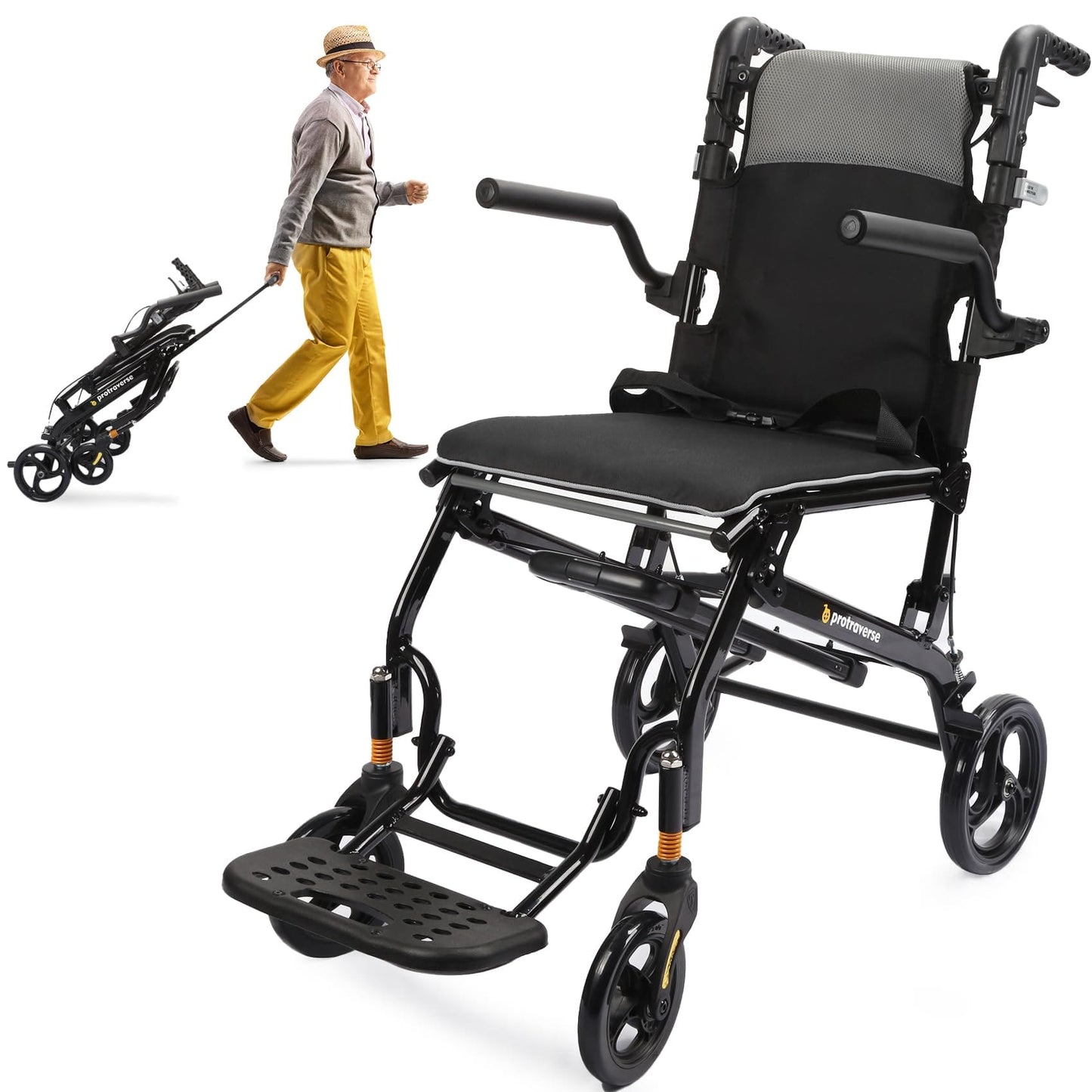 ProTraverse Ultra-Lightweight Portable Transport Wheelchair for Adults