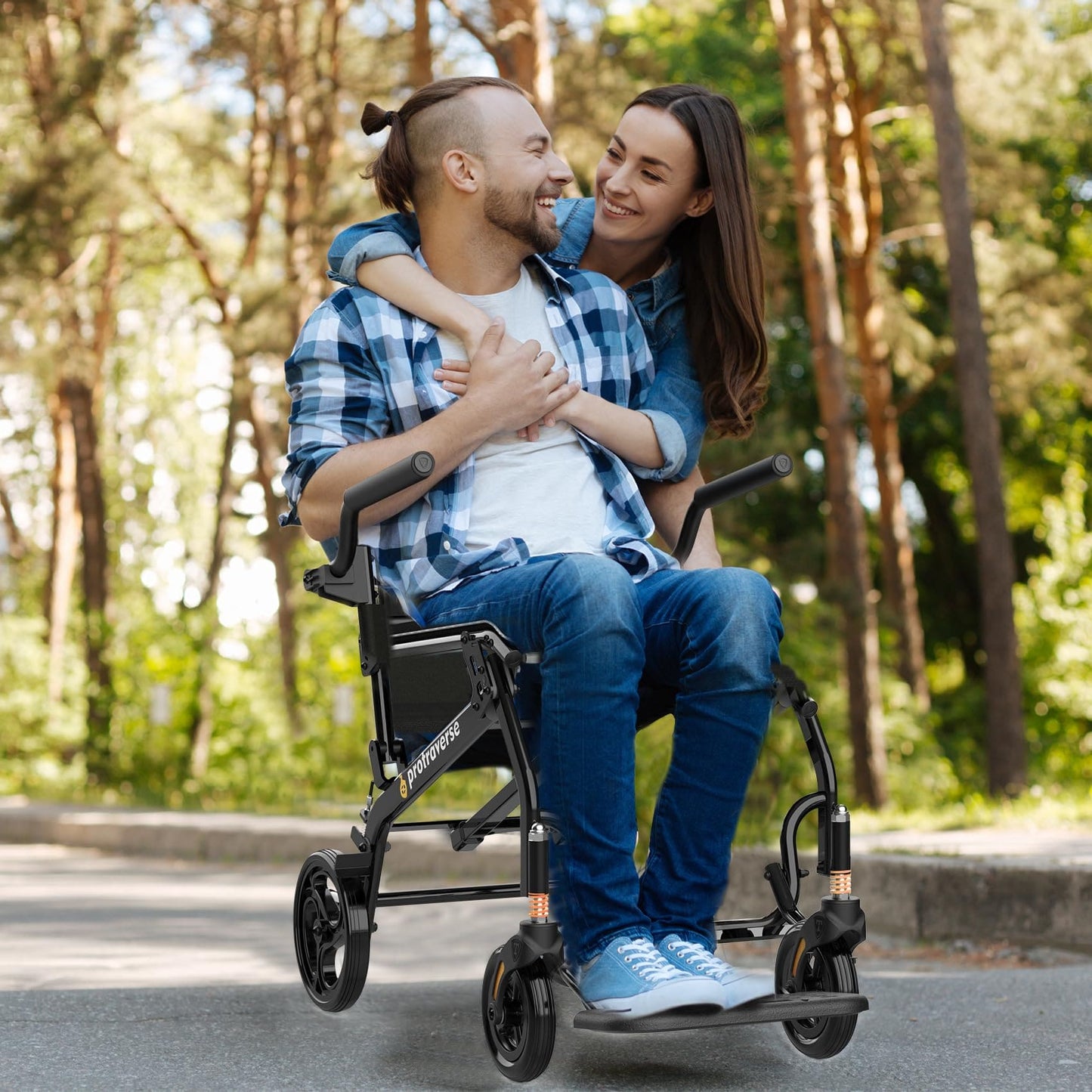Foldable Ultra-Light Travel Wheelchair for Elderly with Telescopic Handle