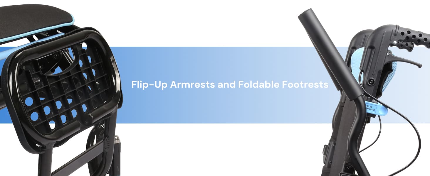 flip up armrests and foldable footrests#a02 blue pc
