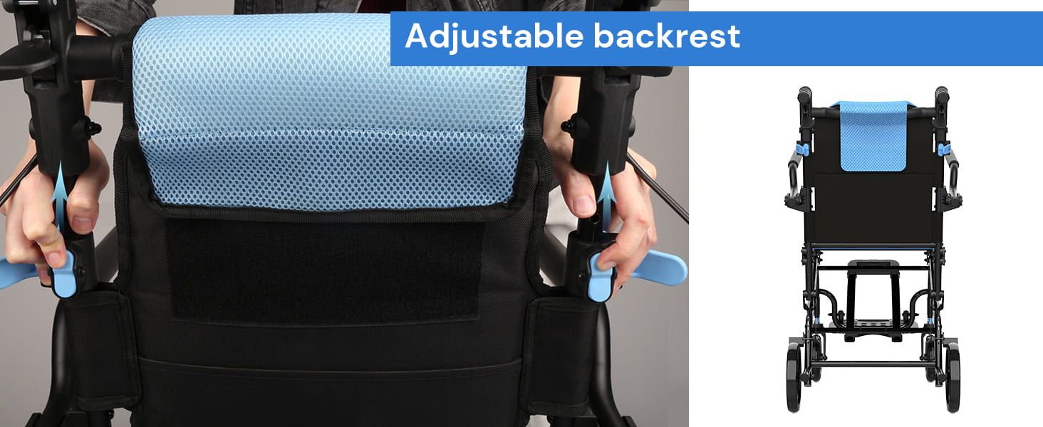 transport wheelchair with adjustable backrest#a02 blue pc