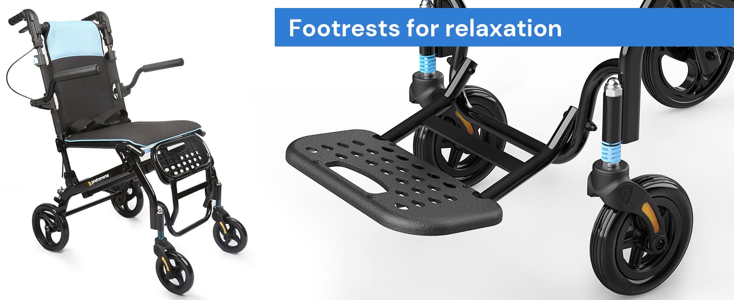 transport wheelchair footrests for relaxation#a02 blue pc