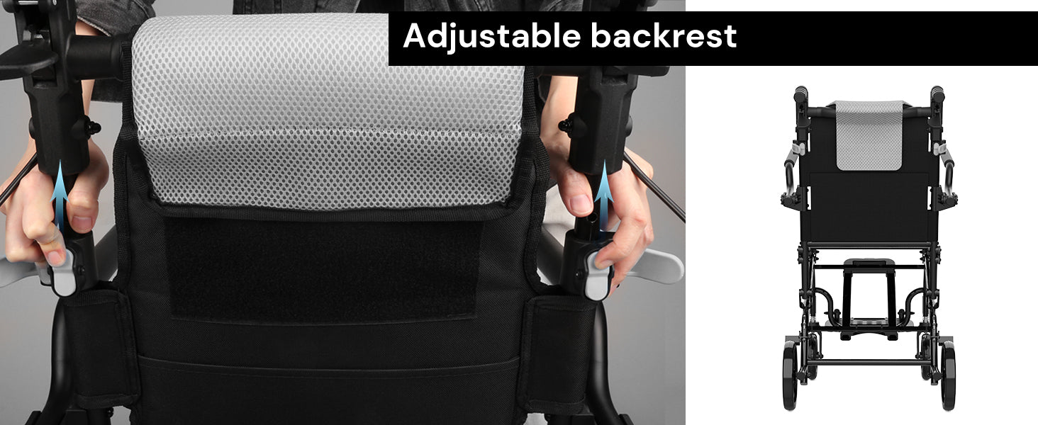 transport wheelchair with adjustable backrest#a02 gray pc