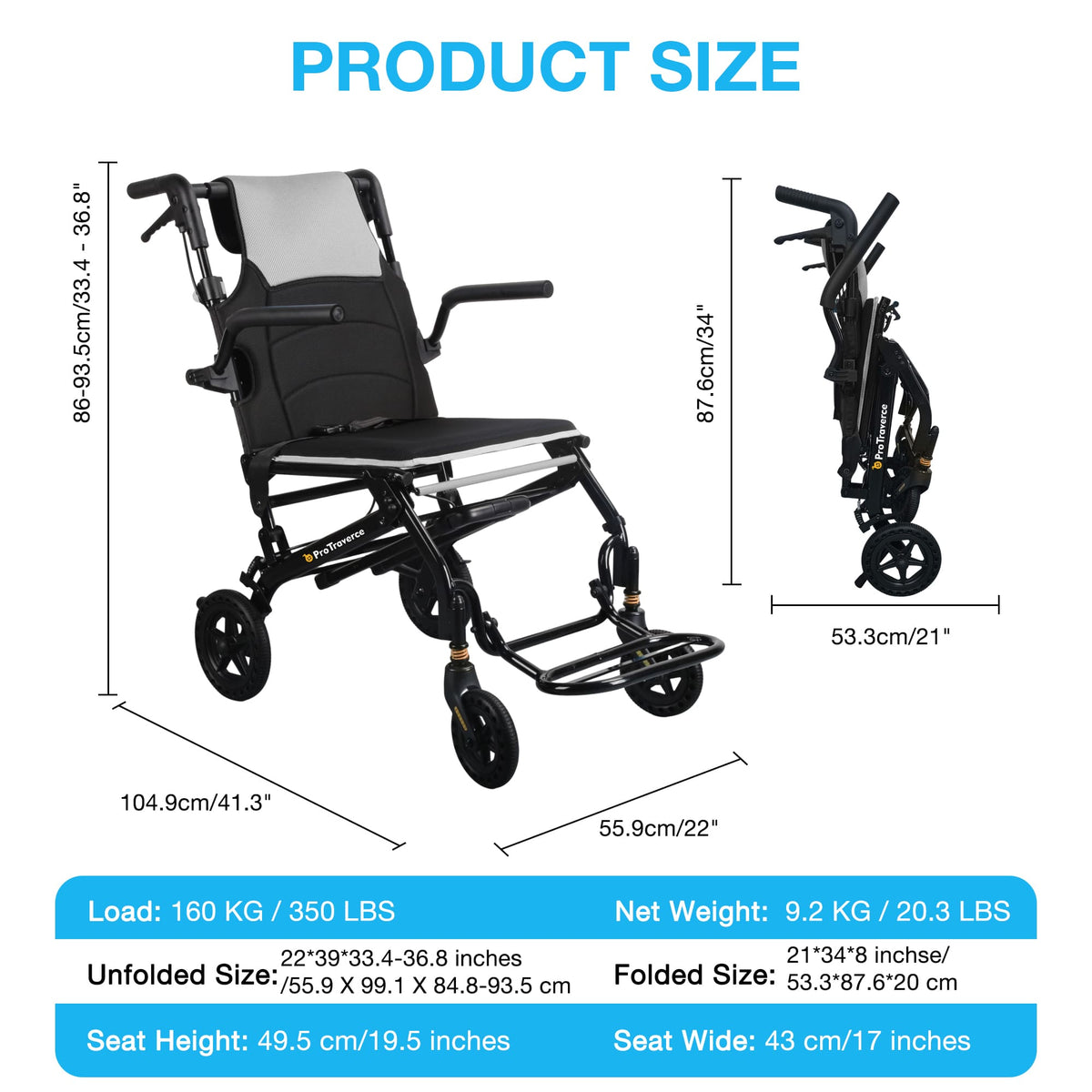 Ultra-Lightweight Portable Transport Wheelchair for Adults