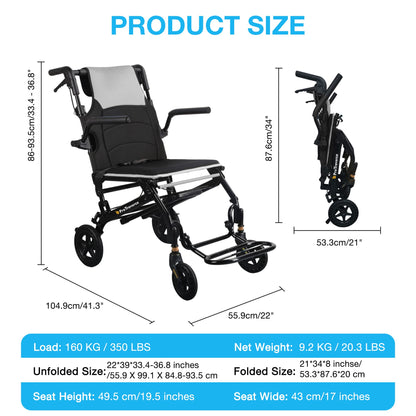 Ultra-Lightweight Portable Transport Wheelchair for Adults