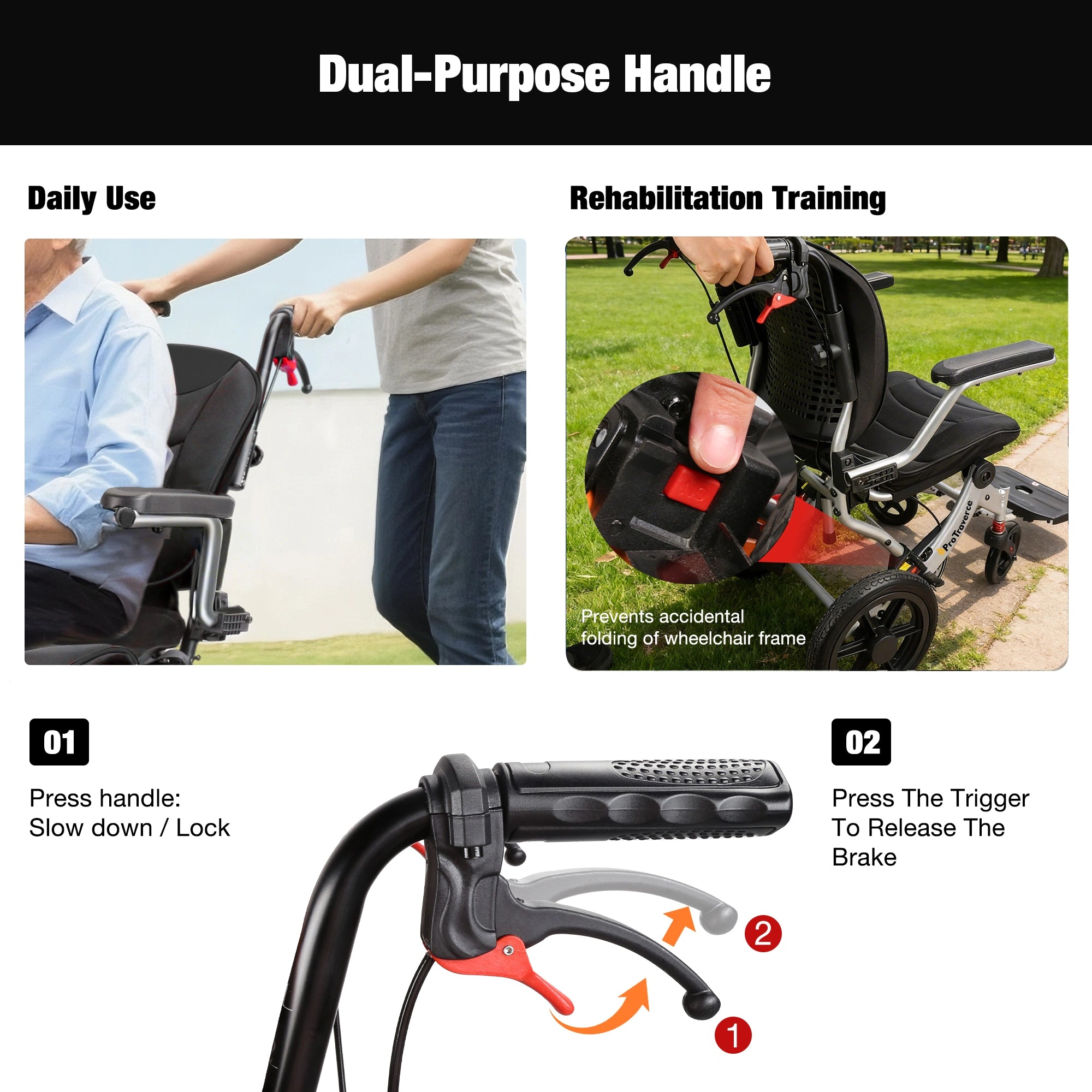 Lightweight Foldable Wheelchair for Adults with 12" Wheels