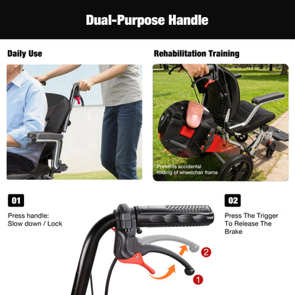 Lightweight Foldable Wheelchair for Adults with 12" Wheels