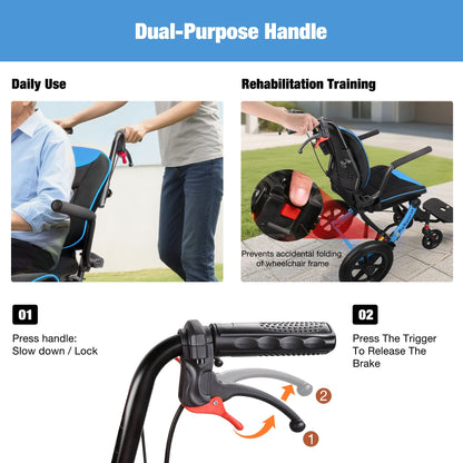 transport wheelchair with dual purpose handle