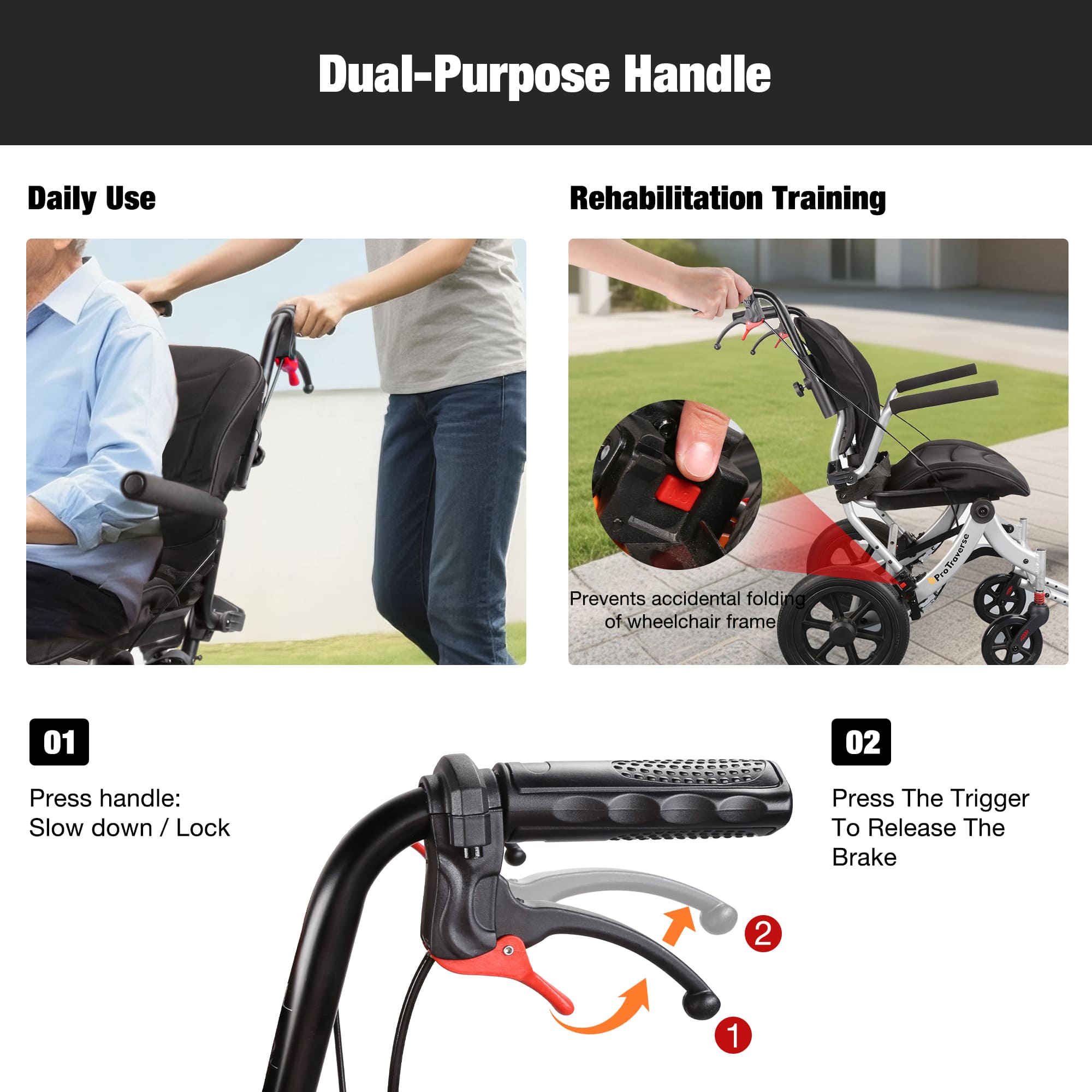 transport wheelchair with anti-slip footplates