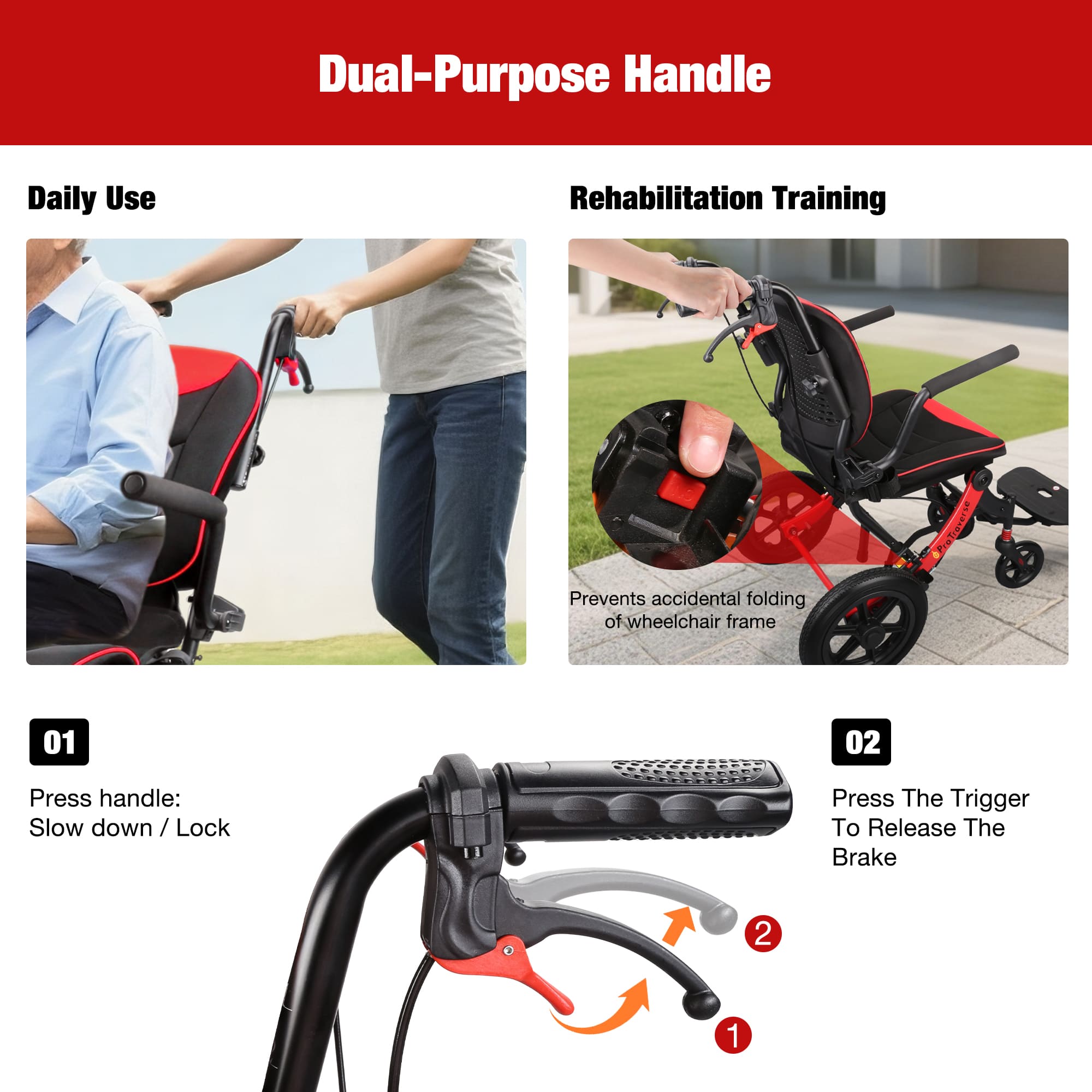 wheelchair handle with dual purpose