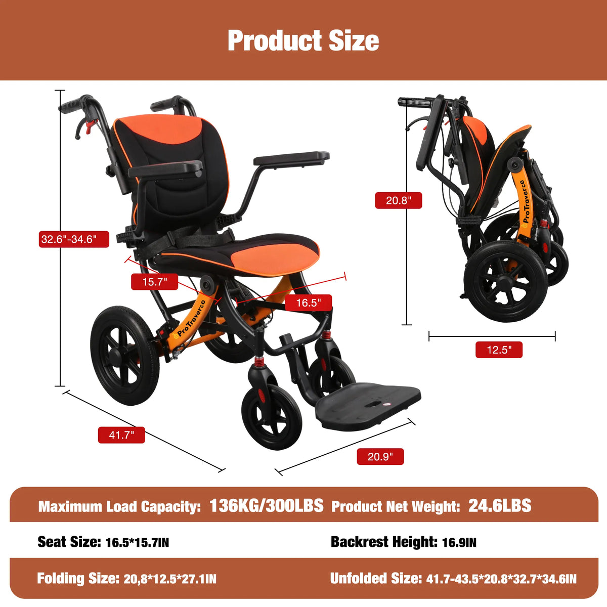 Foldable Wheelchair – Lightweight Travel Chair, Ergonomic Comfort