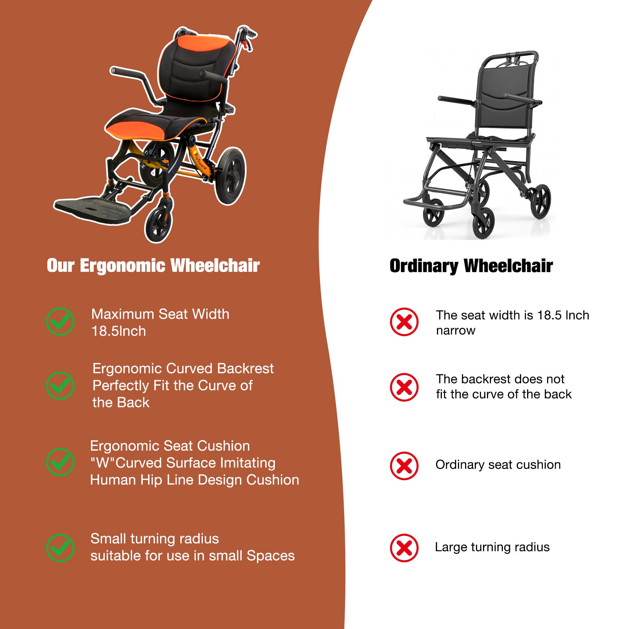 protraverse transport wheelchair vs ordinary transport wheelchair#a04 orange