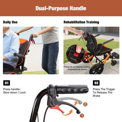 transport wheelchair with dual purpose handle#a04 orange