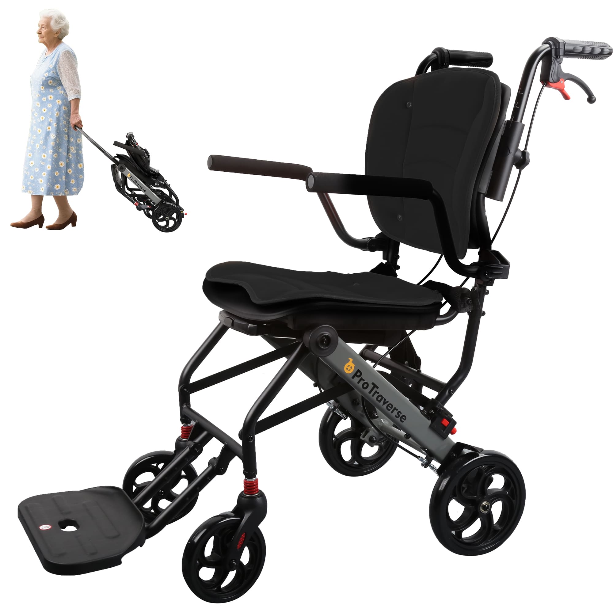 folding transport wheelchair#a05 black