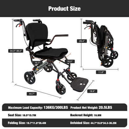 a05 black transport wheelchair size