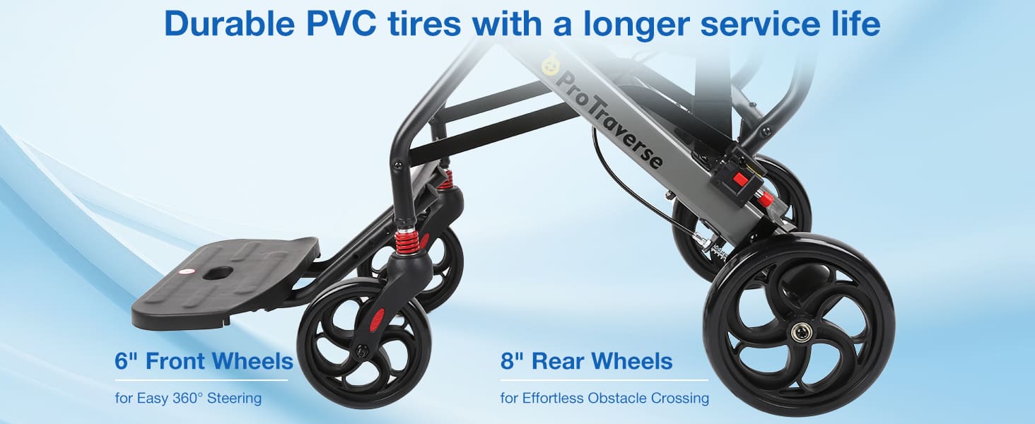 transport wheelchair with 8'' rear wheels#a05 blue pc
