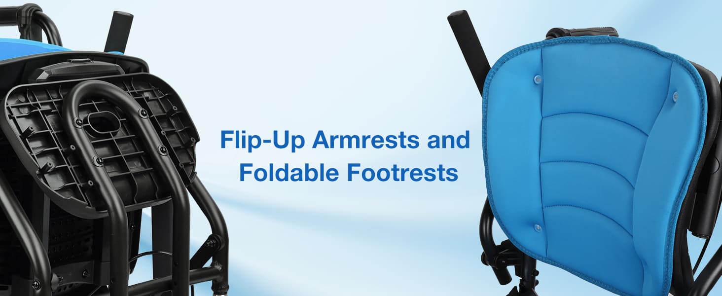 transport wheelchair with flip up armrests and foldable footrests#a05 blue pc