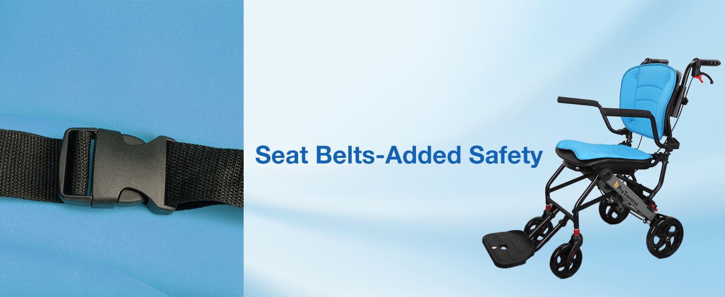 transport wheelchair with safety seat belt#a05 blue pc