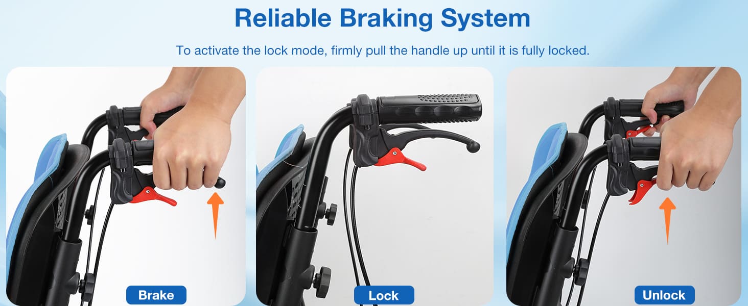 transport wheelchair with reliable braking system#a05 blue pc