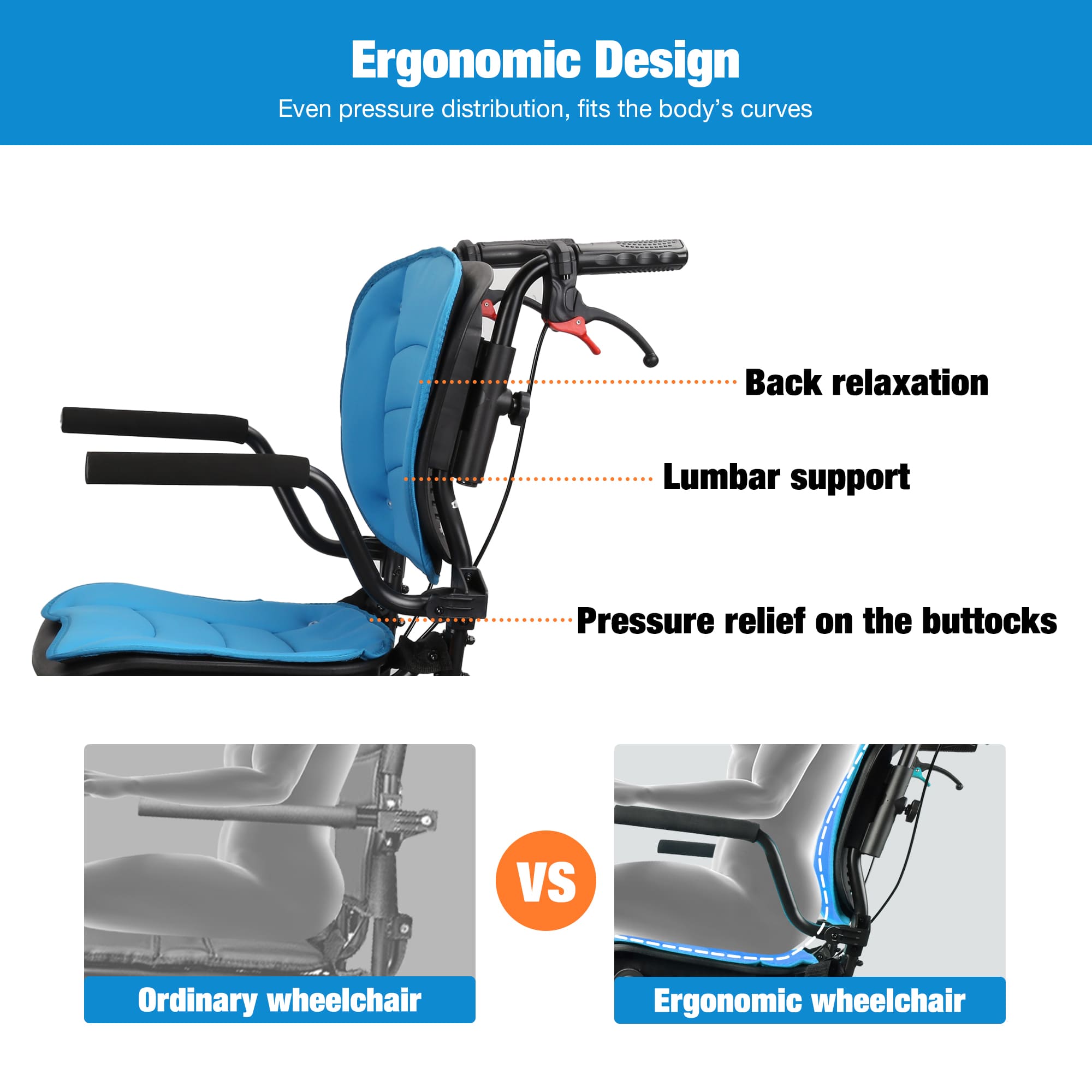 ergonomic transport wheelchair#a05 blue