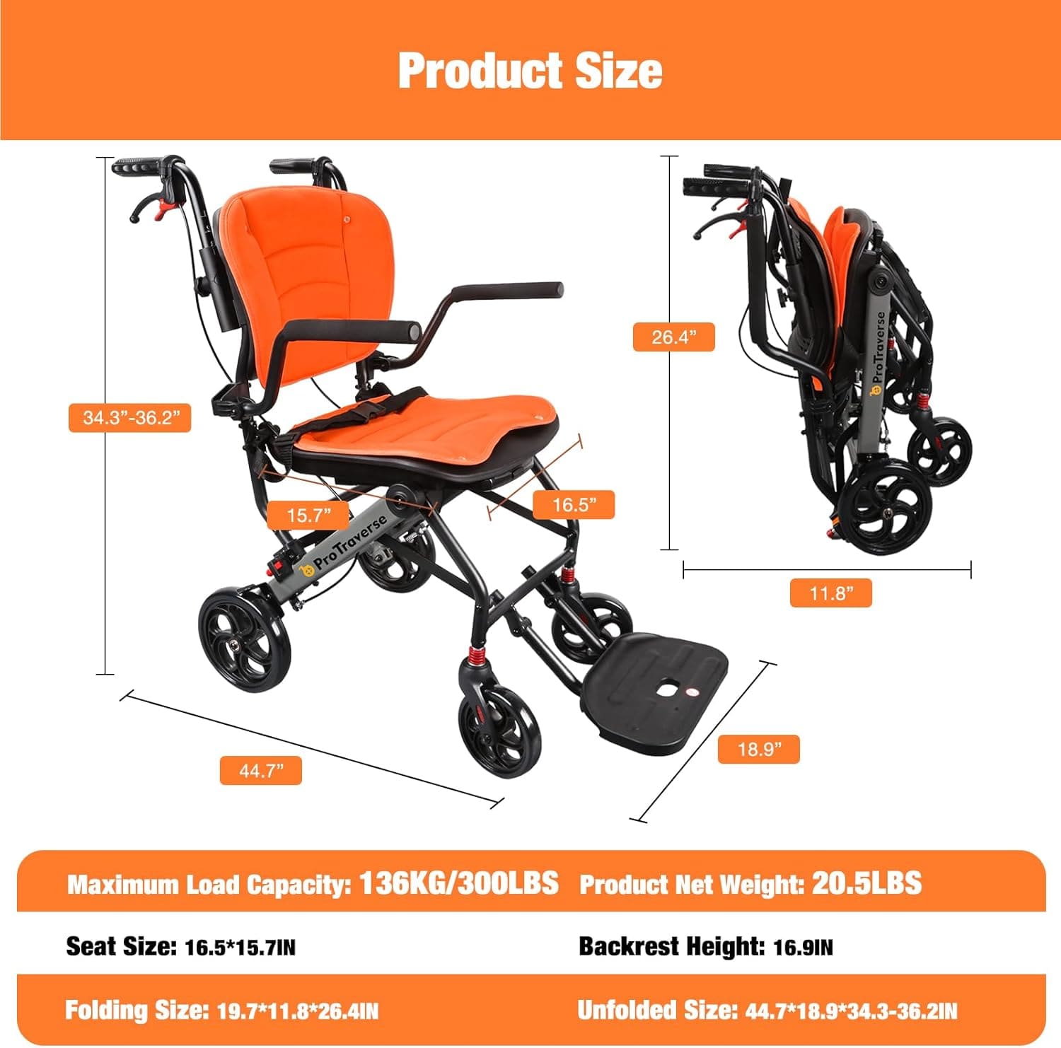 transport wheelchair sizes