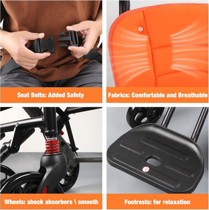 wheelchair with safety seat belt and footrests