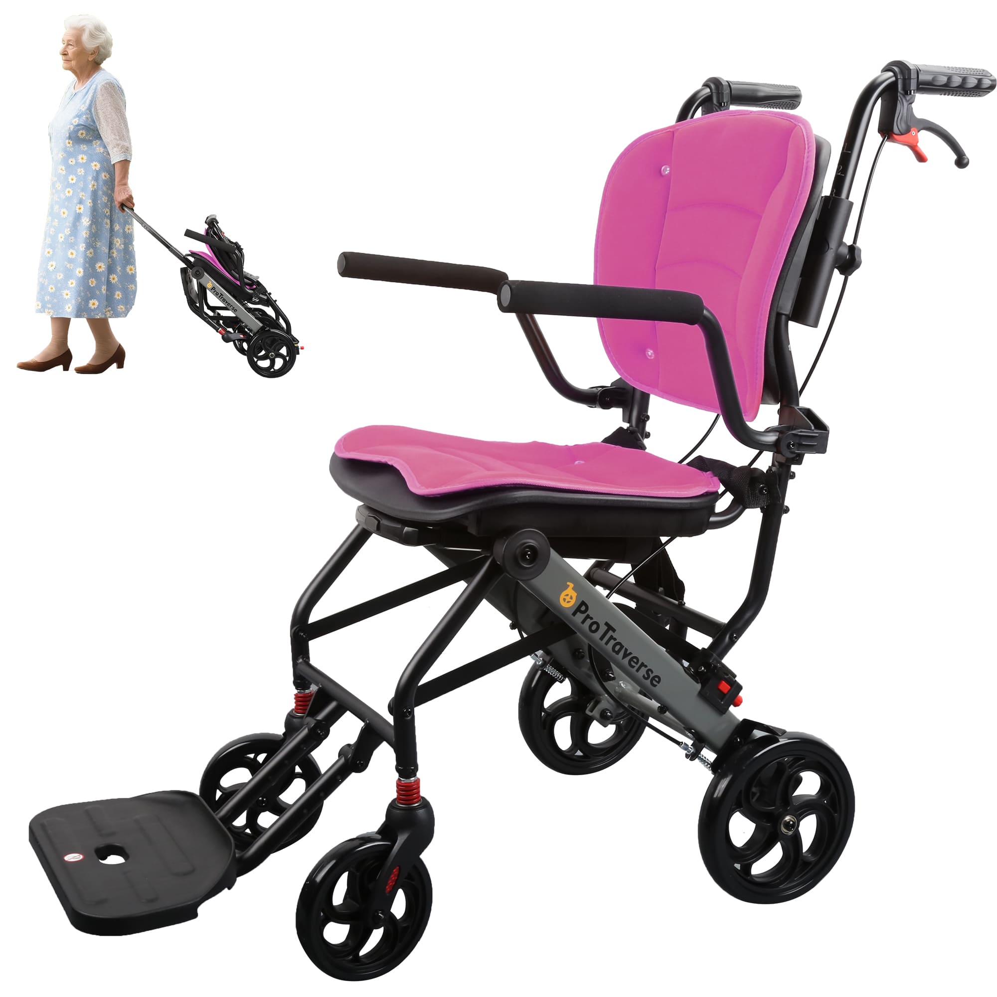 folding transport wheelchair#a05 pink