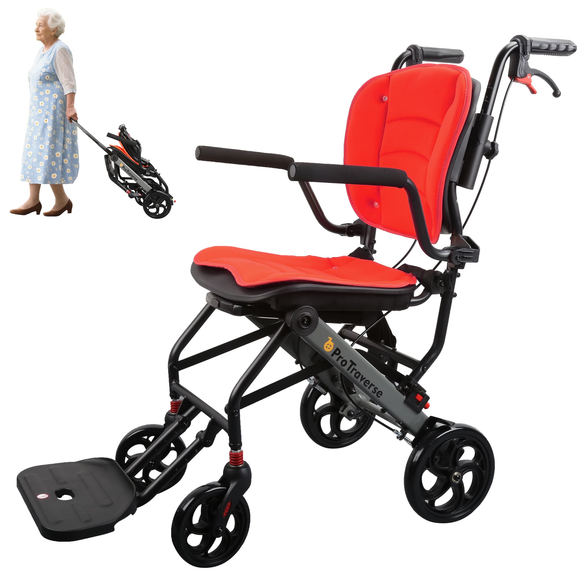 folding transport wheelchair#a05 red