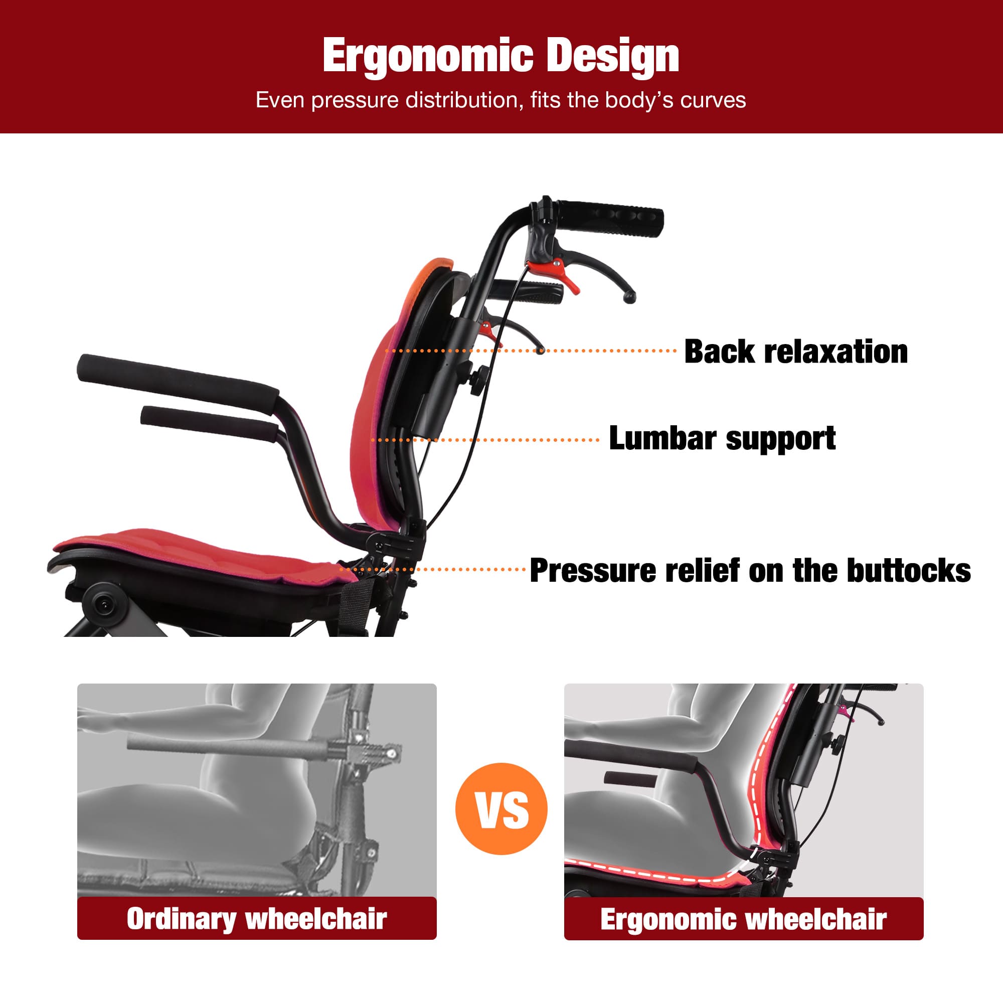 high back wheelchair with ergonomic design