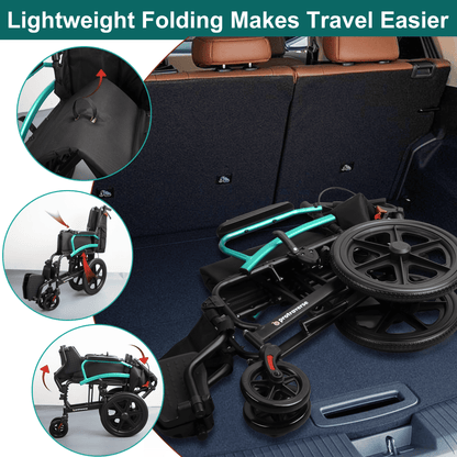 folding transport wheelchair#a08 green