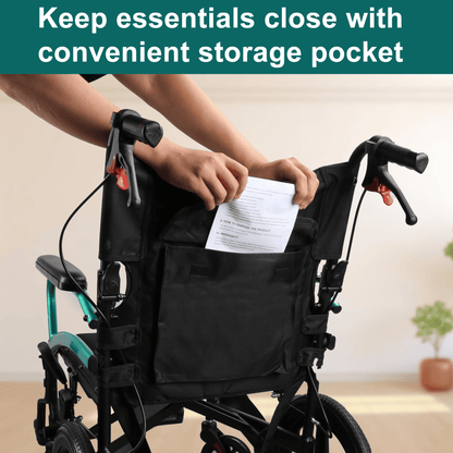 transport wheelchair with storage pocket#a08 green
