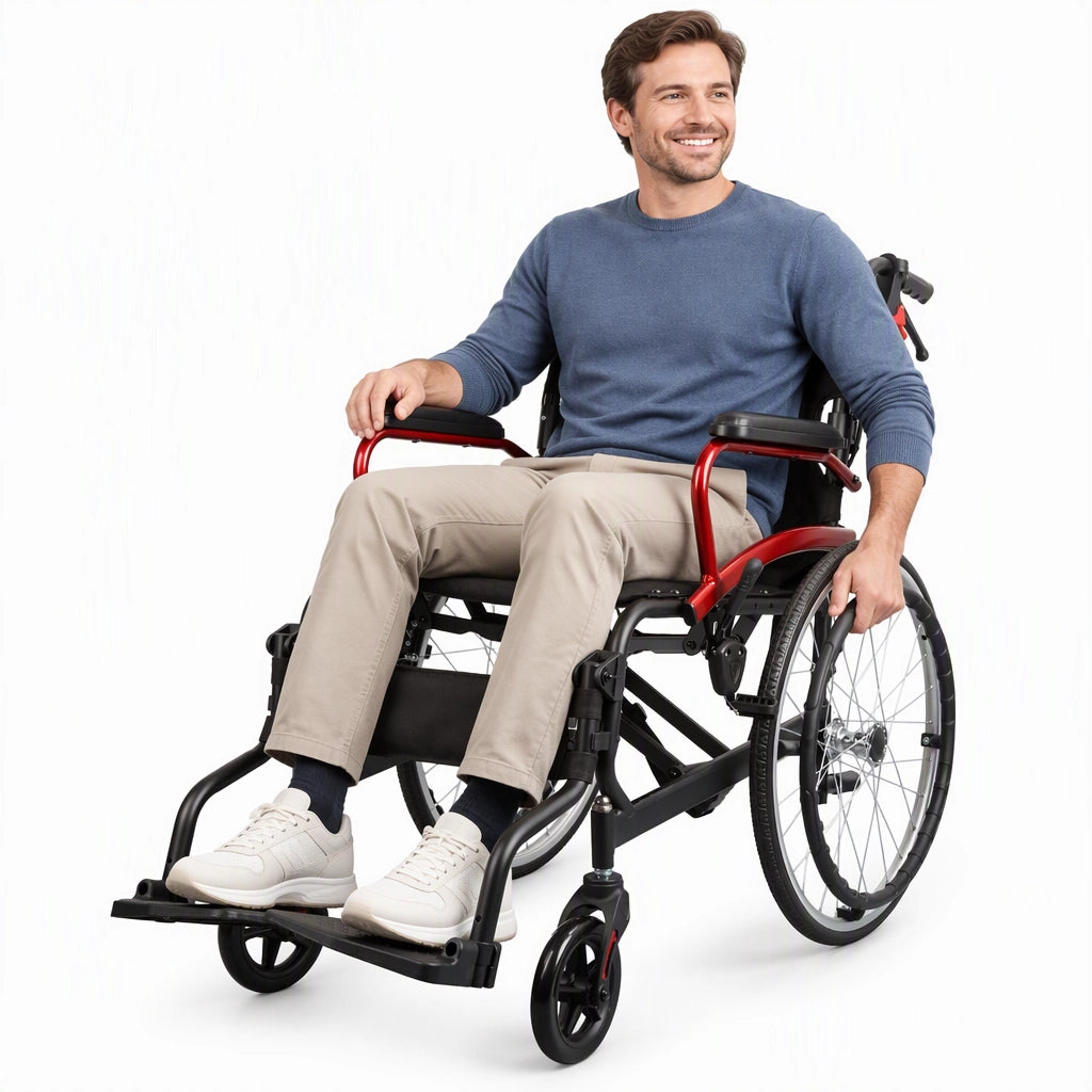 ProTraverse  Lightweight Foldable Wheelchair – Portable with Swing-Away Footrests