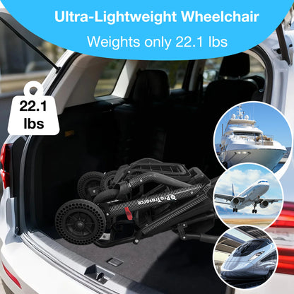 Lightweight Foldable Transport Wheelchair for Adults, Travel Chair