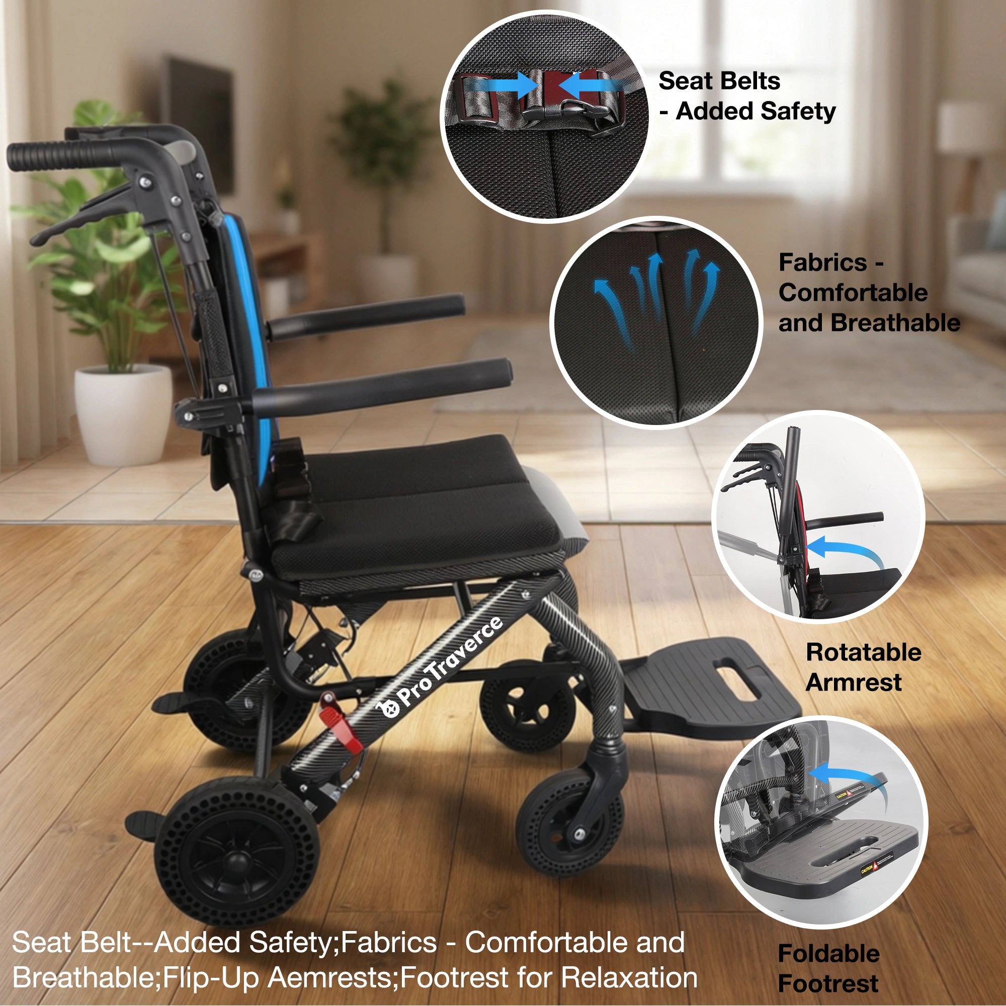 Lightweight Foldable Transport Wheelchair for Adults, Travel Chair