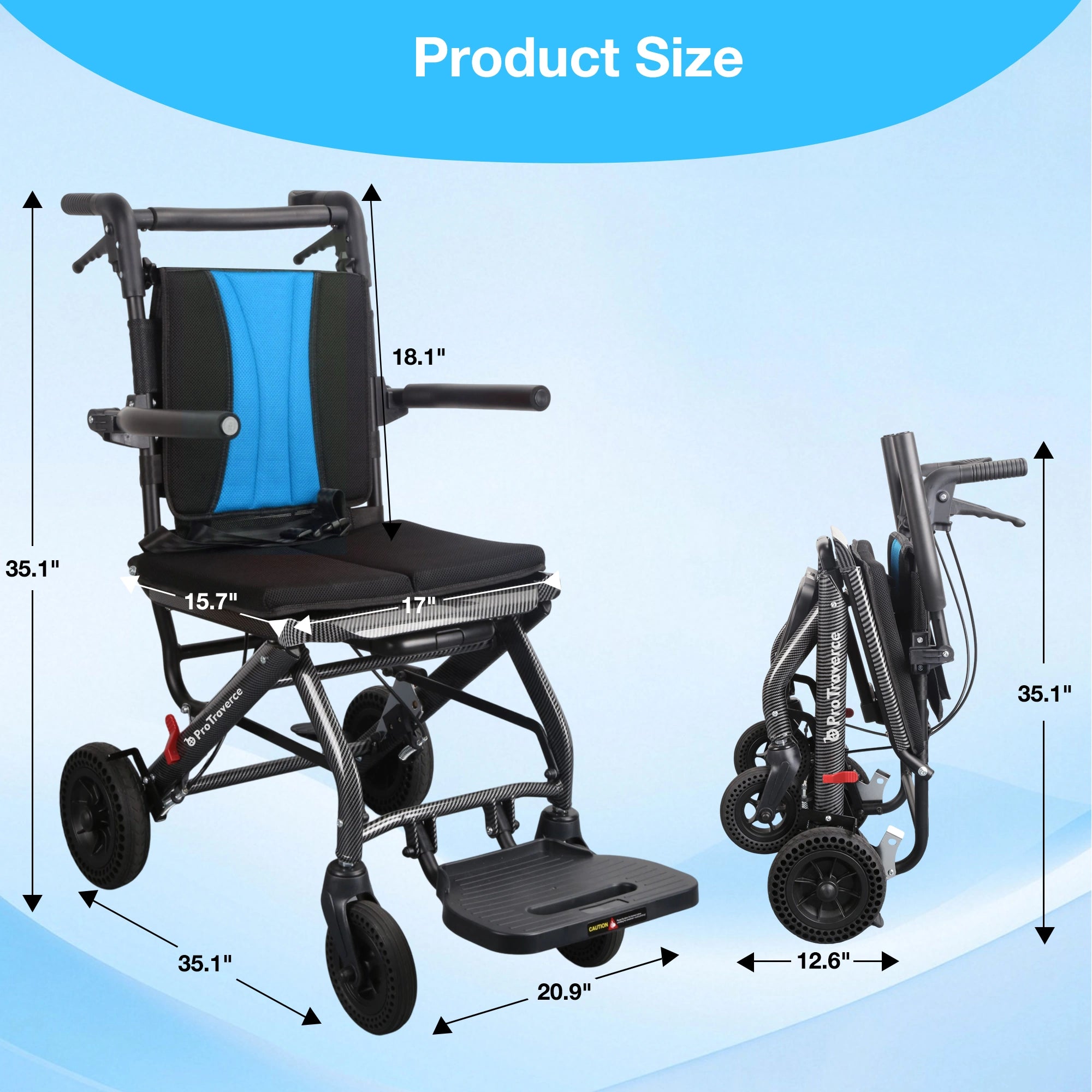 Lightweight Foldable Transport Wheelchair for Adults, Travel Chair