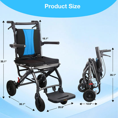 Lightweight Foldable Transport Wheelchair for Adults, Travel Chair