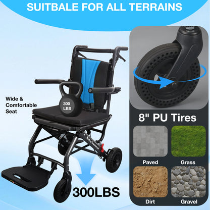 Lightweight Foldable Transport Wheelchair for Adults, Travel Chair