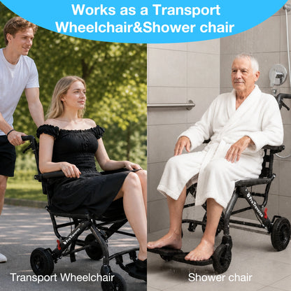 Lightweight Foldable Transport Wheelchair for Adults, Travel Chair