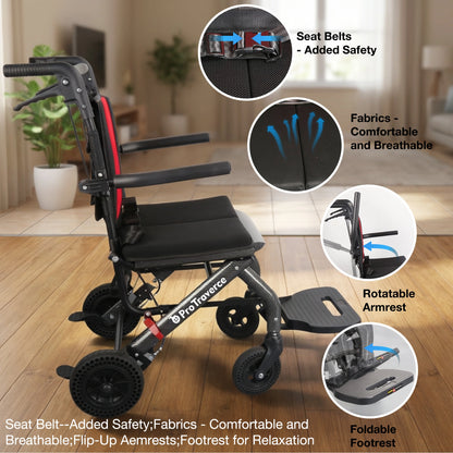 Lightweight Foldable Transport Wheelchair for Adults, Travel Chair