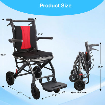 Lightweight Foldable Transport Wheelchair for Adults, Travel Chair