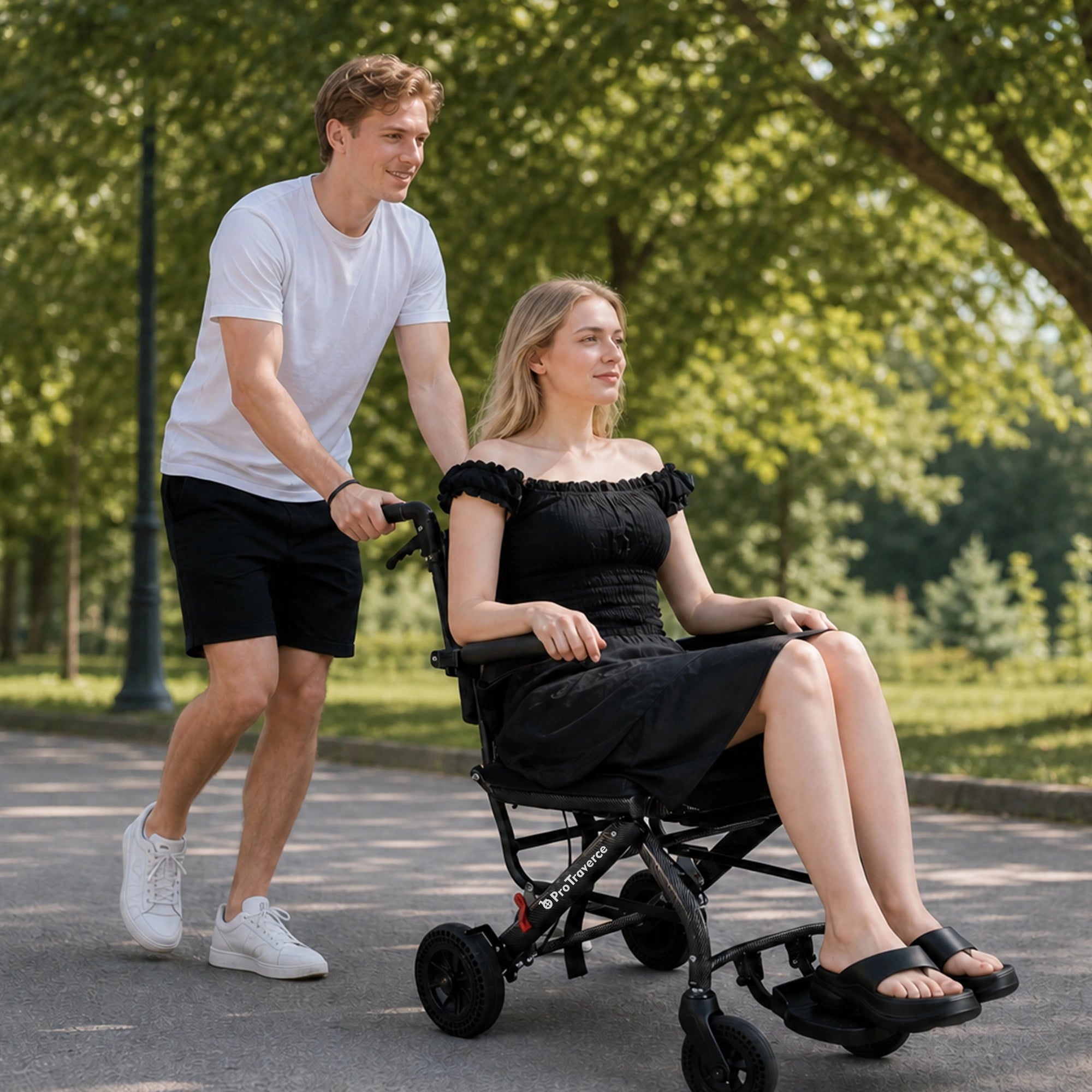 Lightweight Foldable Transport Wheelchair for Adults, Travel Chair