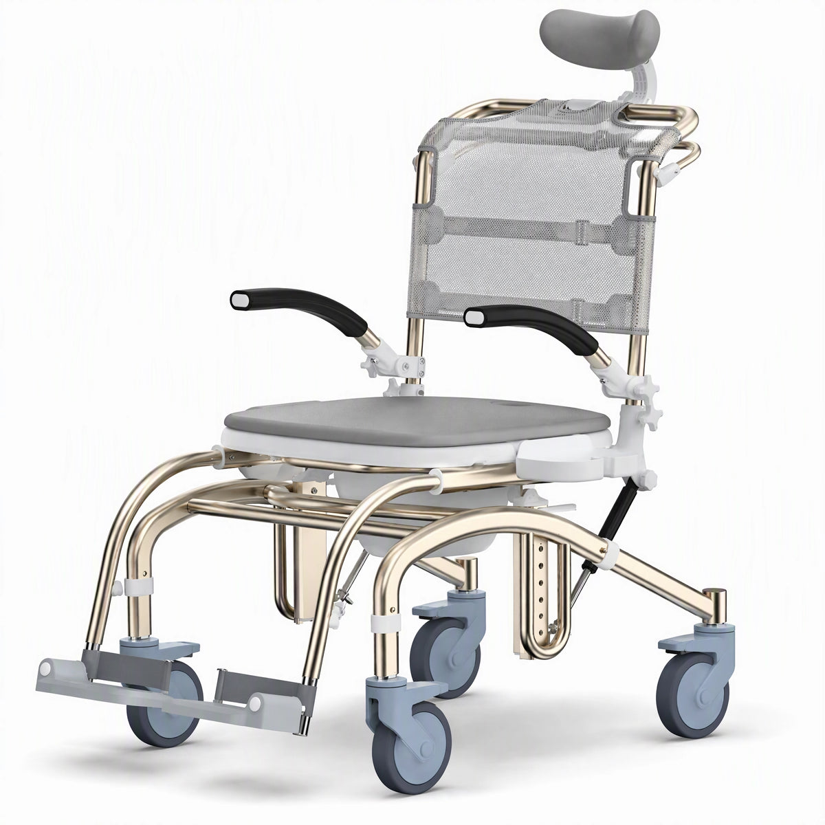 Bathroom Wheelchair with Commode, Rolling Shower Chair for Seniors