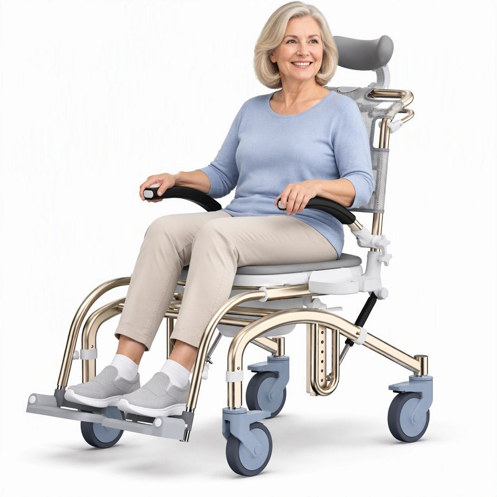 Bathroom Wheelchair with Commode, Rolling Shower Chair for Seniors