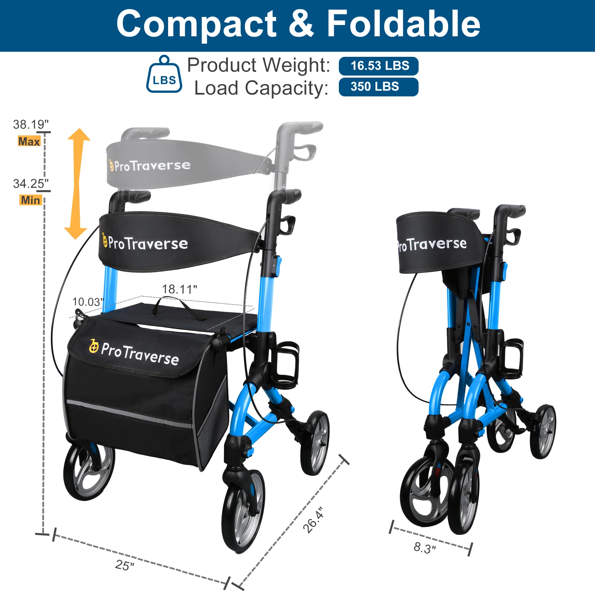 rollator walker for 350 lbs capacity#ar40 blue