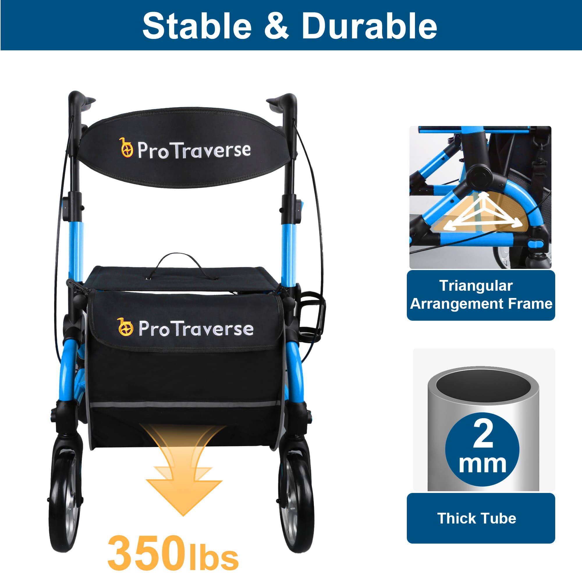 rollator walker for 350 lbs capacity#ar40 blue