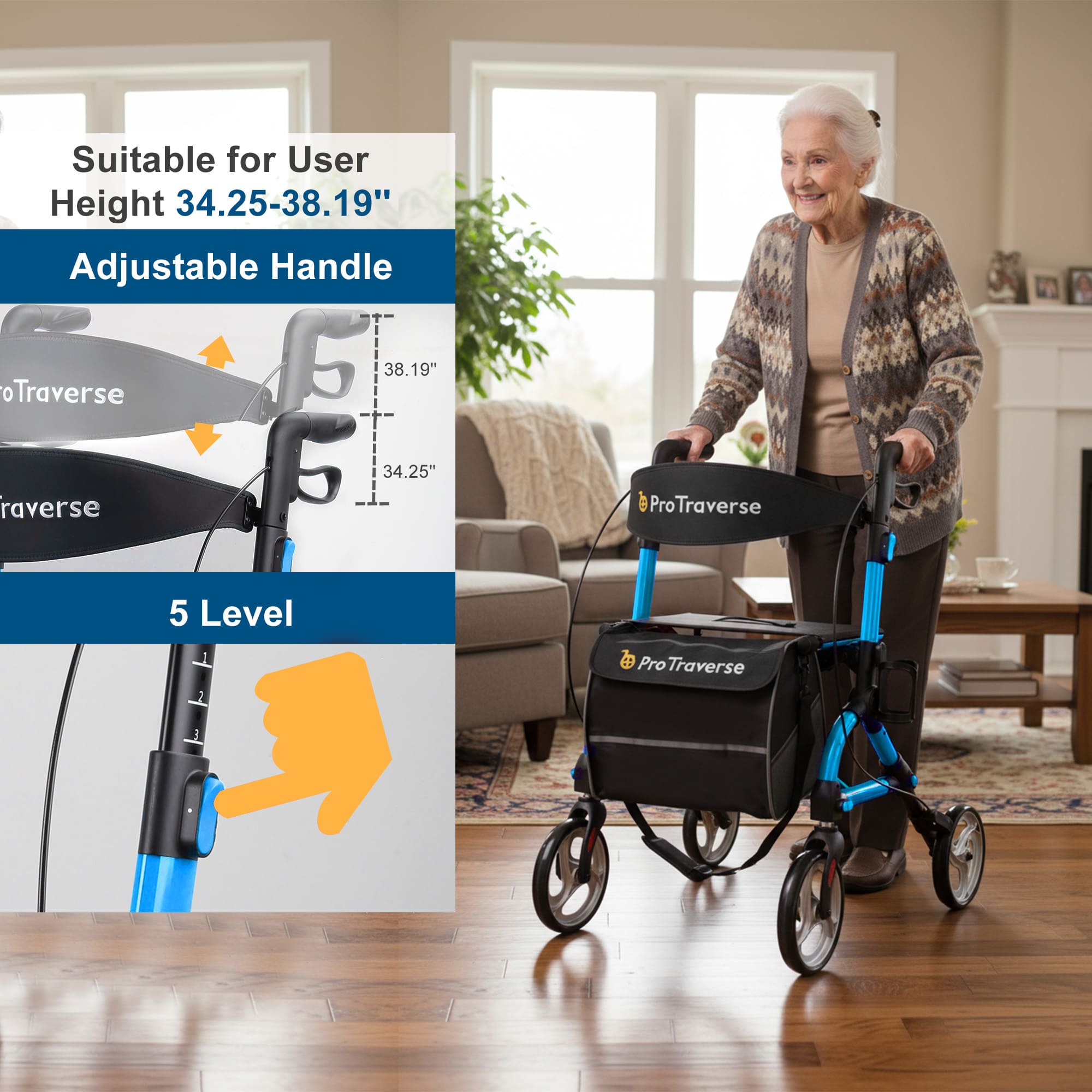 rollator height adjustment#ar40 blue